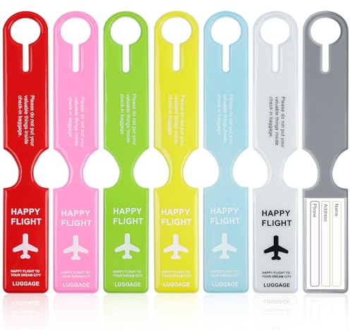 Caianwin 6 Pcs Luggage Tags PVC Suitcase Tags Waterproof Luggage Labels with Name ID Card, 6 Colors Baggage Labels Bag Tags Travel Accessories for Luggage and Checked Luggage