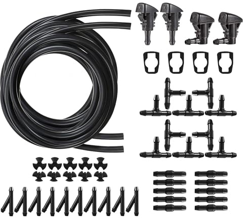 HAXIHA 2 Stücke 4m Scheibenwaschanlage Schlauch,Automotive Schlauch,Wischwasserschlauch Reparaturset mit 30 Stücke Schlauchverbinder +4 pcs Sprühdüse（Schwarz）