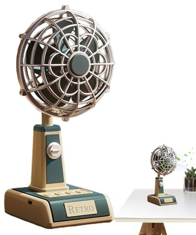 USB Rechargeable Desk Fan, 3 Speeds Portable Tabletop Vintage Design Small Fans with Powerful Airflow for Home, Outdoor, Travel, School, Kitchen & Car Use (Dark Green)
