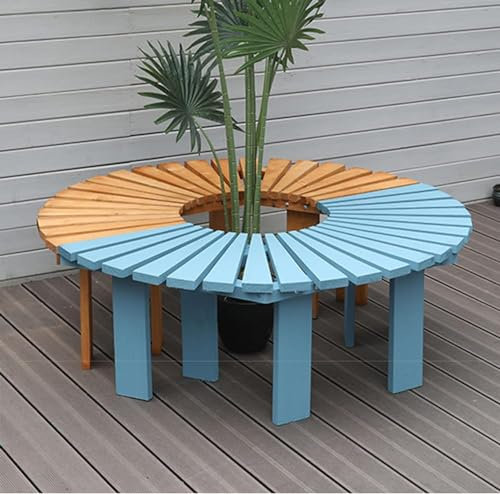 Banco semicircular de jardín para árbol, muebles curvados de madera maciza anticorrosión, asiento de parque en forma de abanico para terraza y balcón