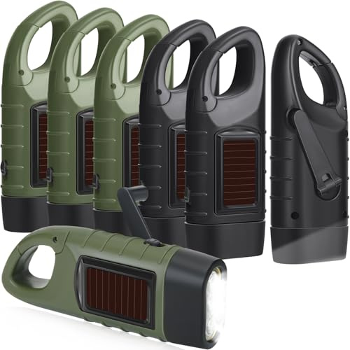 Mudder Lot de 6 lampes de poche à énergie solaire à manivelle rechargeables pour équipement de survie, sports de plein air, camping, randonnée, sac à dos de sécurité (vert, noir)
