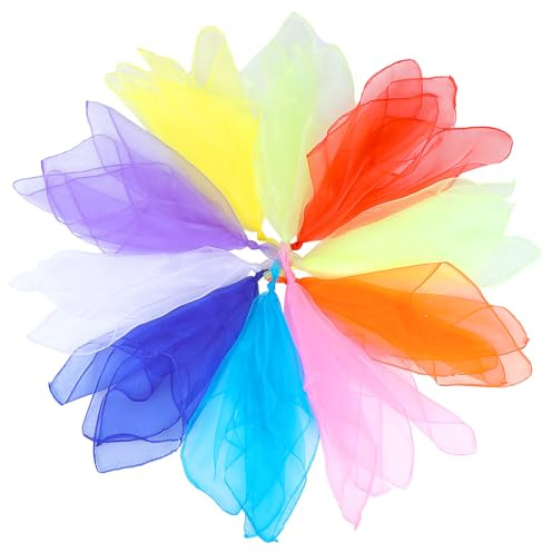 Bewudy 10 Pièces Foulard Jonglage, Carré Foulard Sensoriel Bebe Colorées Echarpes à Jongler Foulards De Gymnastique De Danse Enfant Musique Mouvement Danse Carrée Foulards En Soie 60 x 60 CM
