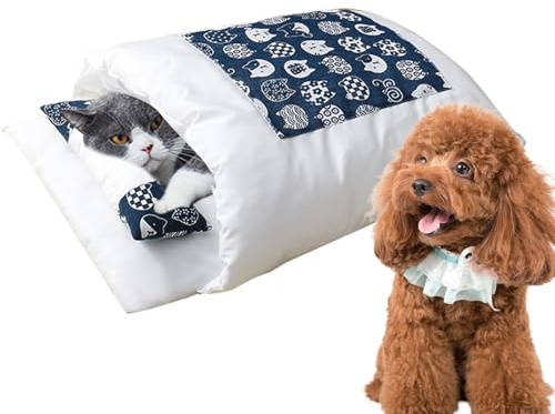 Kuschelhöhle für Haustiere, Katzenschlafsack mit Kissen, weiches Bett, waschbar, verhindert die Verformung von kleinen Hunden, warmer Innenschlafbereich zum Kuscheln