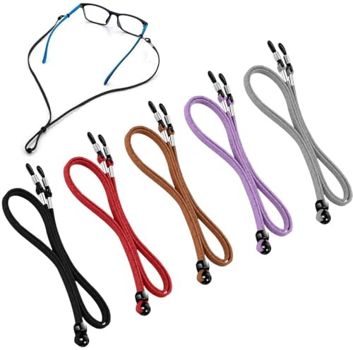 5-Pack Multi-Color Glasses Chain, Adjustable Eyewear Strap Glasses Cord for Women Men - Spectacles Cord, Sunglasses Chain, 5 Colors