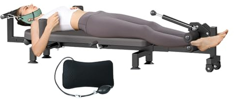 ZWDMAER Mesa de tracción para la Espalda, Dispositivo de Cama de tracción Cervical para aliviar la tensión, descompresión de Espalda, Longitud Ajustable de 150 a 190 cm (Negro)