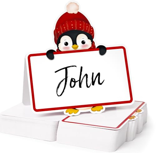 BETESSIN Lot de 50 Marque-Places Noël Porte Nom Table Cartes de Nom Cartons Placement pour Noël Réceptions Fêtes Evénements Célébrations 8,5x10,4cm