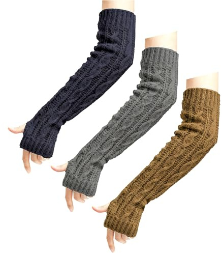 Spetsbst 3 Paar Armstulpen Damen, Lange Fingerlose Handschuhe Strick Pulswärmer, Handstulpen Unisex Winterhandschuhe Weicher Stulpen Armwärmer