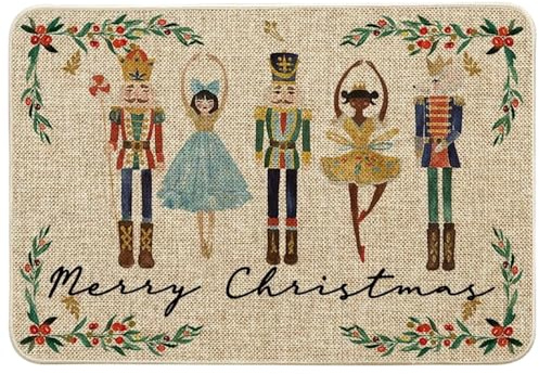 CLIUNT Fußmatte Weihnachten, Aquarell Nussknacker Frohe Weihnachten Küchenteppich, Weihnachtsteppich, Waschbar Dekoration Küchenmatten für Innen Außen Dekor 40x60cm