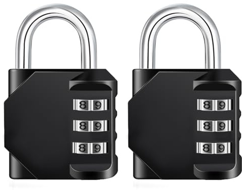 NAGE Schloss mit Zahlencode, Vorhängeschloss mit Zahlencode (2, Schwarz) | Spind Schloss, Zahlenschloss Vorhängeschloss 3 Stellig für Spind, Gartentür, Kellertür, Zäunen, Garagen, 6mm Bügel