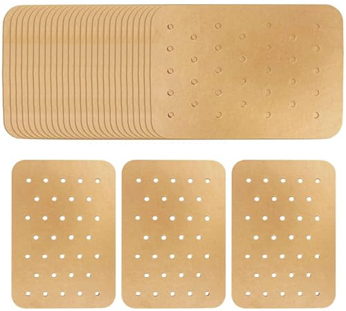 200Pcs Air Fryer Paper Liners, Non-Stick Perforated Baking Liners Disposable, Unbleached Airfryer Liner Dual Parchment Paper, Rectangle Cooking Papers Sheet, 5.7x8.2in