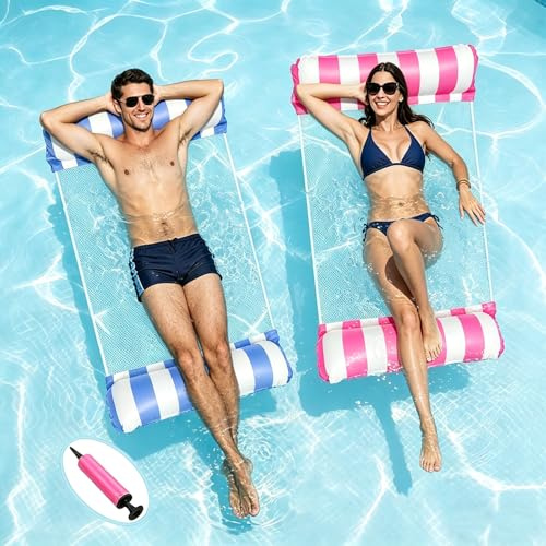 Pool Floats 2 Stück Luftmatratze Pool Aufblasbare Wasserhängematte Schwimmbett 4-in-1 Wasser Hängematte für Erwachsene Faltbars Pool Schwimmstuhl Wasser mit Luftpumpe