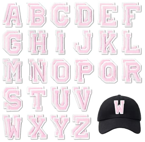 HMCEY 52 Piezas Parches Ropa Termoadhesivos Letras,Letras Adhesivas para Tela,Letras Bordadas para Coser,Pegatinas para Coser en la Ropa,Parche de Tela para Planchar para Chaquetas, Abrigos - Rosa