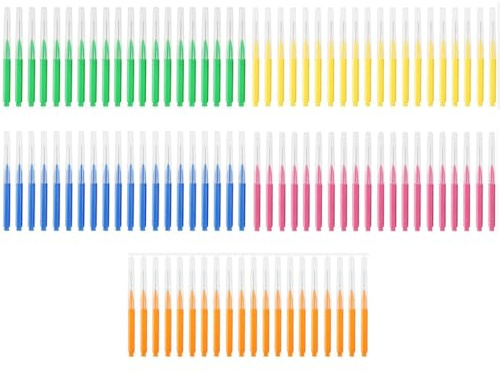 100 Pcs Brossettes Interdentaire, Brossette Dentaire avec Couvercle, Nettoyage Facile Des Espaces Interdentaires, Brossette Interdentaires pour Hygiène Bucco-Dentaire, 5 Couleurs Assorties