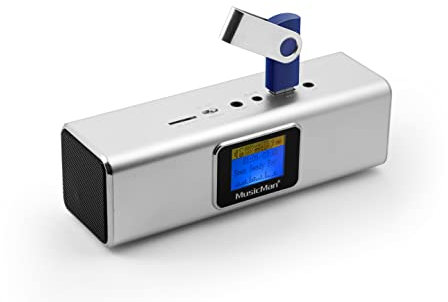 Altoparlante portatile MusicMan Display MA Suono stereo Radio FM integrata porta per scheda MicroSD e USB TF Mobile Soundstation (argento)