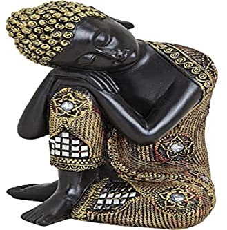 Seduto Buddha 17 cm, statua fionda figura, figure marrone Buddha-Stauette, figura giardino, Buddha in giardino, poliresina