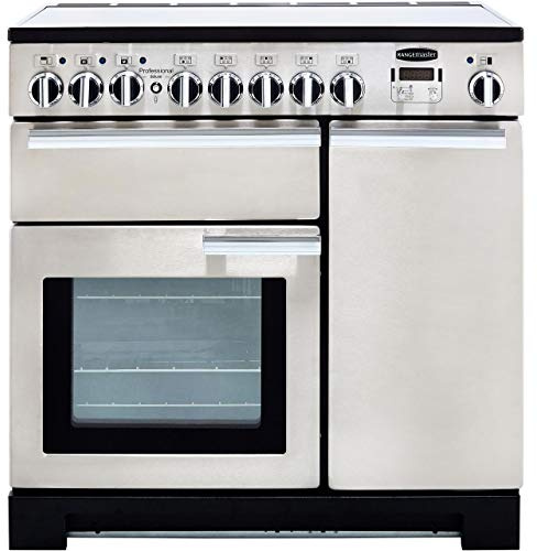 Rangemaster Professional Deluxe PDL90EISS/C 90cm wide Electric Range Cooker with Induction Hob - Stainless Steel/Chrome - A/A Rated