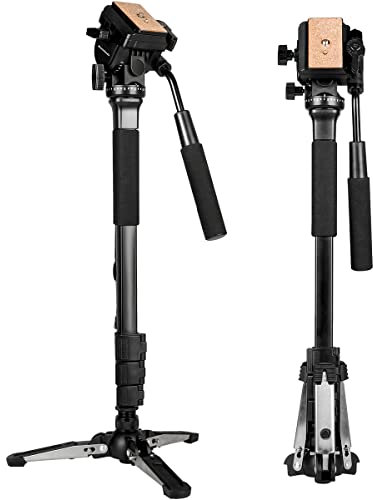 Koolehaoda Camera Aluminum Monopod with Fluid Head and Foldable Tripod Base for DSLR Camera.Max Height 148cm / 58 inch. Payload up to 3kg/6.6lbs