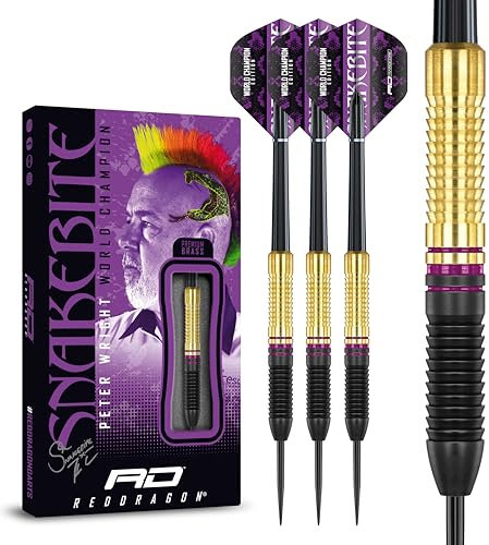 RED DRAGON Peter Wright Snakebite World Champion 2020 Darts Set - 21 Gramm Brass Steeltip Dartpfeile