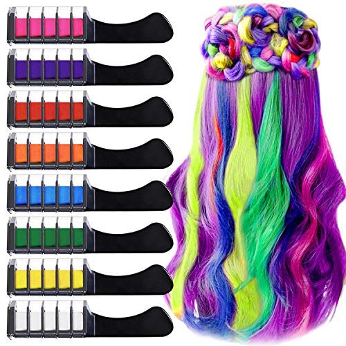 8 Colors Hair Chalk Comb, EBANKU Temporary Colouring Set with Lid, Non-toxic Washable, Mini Instant Hair Chalk Comb for Adult Party and Cosplay Party Halloween, Works on All Hair Colors