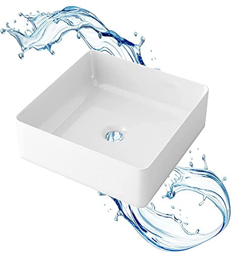 Starbath Plus - Lavabo in ceramica bianca - Forma rettangolare - Dimensioni 31 x 31 x 11 cm - Ideale per i piani d'appoggio di bagni e toilette