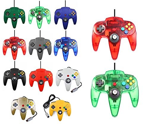 2 mandos para Nintendo 64 N64 color a elegir con cable Gamepad (rojo/verde transparente)