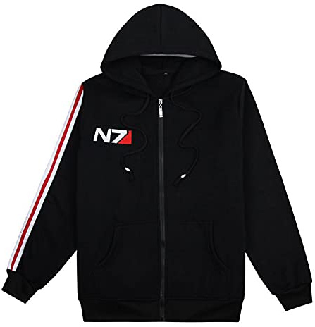 Mass Effect N7 Sweat À Capuche Zippé Homme Noir,Cosplay Hoodies Manches Longues,Veste À Capuche Zippé Sport Homme Femme