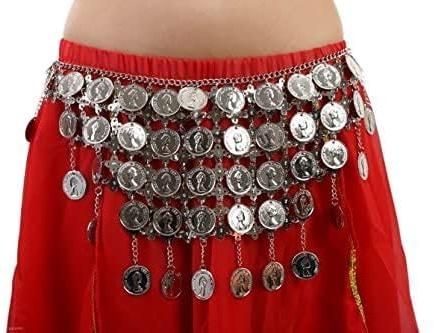 LIANYG Bauchtanz Zubehör Perlen Quaste Bauch Tanzgürtel for Frauen Bauch Tanzen Hüfte Schal Bauchtanz Kostüm (Color : Big Silver Coin, Size : One Size)