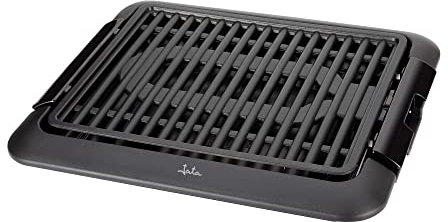 Jata BQ108 Barbecue électrique pour utilisation en intérieur, sans fumée ni odeur, 1250 W, surface 320 x 260 mm, amovible, plateau pour ramasser les sauces, nettoyage facile, anti-adhésif, noir