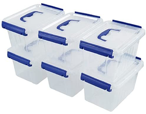 Saedy 6 Pack Lidded Storage Containers, 3 L Latch Storage Box with Blue Handle