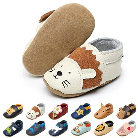 EDOTON Chaussures Bébé Fille Premiers Pas Souples Cuir Suédé Dessin Animé 0 à 24 Mois (12-18 Mois,Lion Blanc)