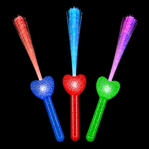 BF Souvenirs 3 Stück LED Herz Leuchtstab Glasfaser Blinkstab Partystab Leuchtwedel (36cm) in 3 Farben - Hochzeit Konzert Party (bunt)