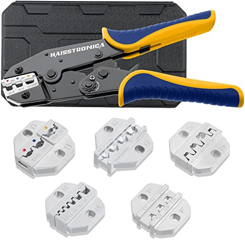 haisstronica 6PCS Crimping Tool Set - Ratchet Wire Crimping Tool 0,25-16mm²(24-6 AWG) - Crimper for Heat Shrink,Insulated Nylon,Non-Insulated,Ferrules and Open Barrel Terminals,Solar Connectors