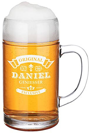 polar-effekt Pichet à mesurer avec Motif gravé - Verre à bière 1000 ML - Personnalisé avec nom - Chope à bière Oktoberfest - Classique - Cadeau d'anniversaire - Parfait pour Papa, Grand-père