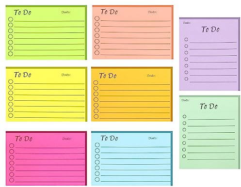 Newplenty To do lista anteckningspappar, linjerade klisterlappar, självhäftande lappar, färgglada anteckningsblock för skola, kontor, hem (10 x 7 och 8,9 x 7,6)