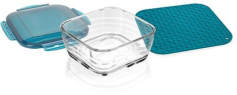 Genius Nicer Dicer Chef Professional frischhaltebox Glasschüssel mit Deckel | Set 3-tlg. Zubehör, 2.8 L Fassungsvermögen, inkl. Silikonmatte, Anti-Rutsch-Matte, Auflaufschale, Backofenfest