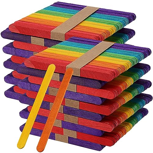 CHEUKYIU 1000 Varillas De Madera Coloridas, Palos De Hielo, Espátulas De Madera Para Manualidades, Tallos De Madera