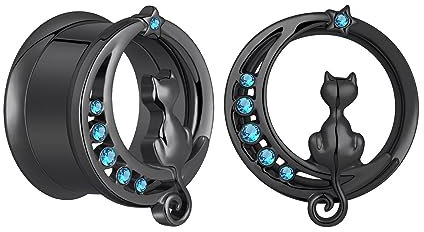 Longbeauty 1 Paar Tunnel Flesh Plug Edelstahl Zirkonia Ohr Piercing Ohrstecker Double Flared Punk Piercing Schmuck, Schwarz, 10MM