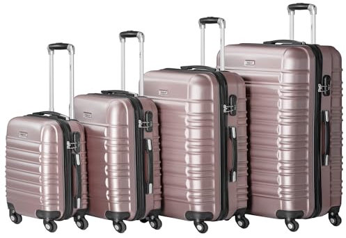Zelsius Koffer Set 4 Stück, Rosé | ABS Hartschalenkoffer mit Zahlenschloss, 4 Rollen und Innen Trennwand | Handgepäckkoffer, Hartschalenkoffer Set 4 teilig, Trolley, Koffer Groß