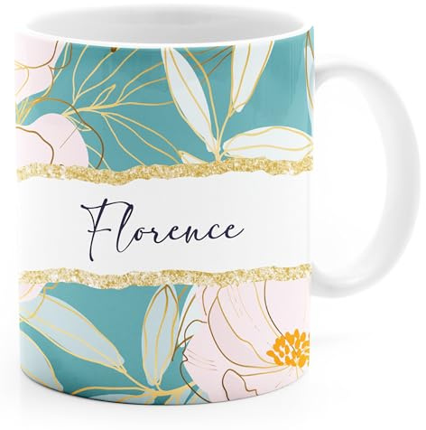 SpecialMe® Tasse personalisiert mit Wunschname eigener Name Blumen Blüten persönliche Geschenke Frau Freundin Kollegin Weiss standard