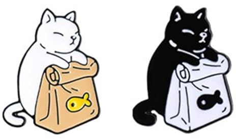 Simpls Niedliche Schwarz-WeißE Katze-Emaille-Fisch-Brosche mit Cartoon-Tieren, Metall, Lustige Meme-Anstecknadeln für, Kinder, Frauen,