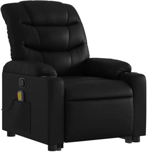 vidaXL Massagesessel, Verstellbar Sessel mit Aufstehhilfe, Fernsehsessel Relaxsessel mit Liegefunktion, Liegesessel Aufstehsessel Polstersessel, Schwarz Kunstleder