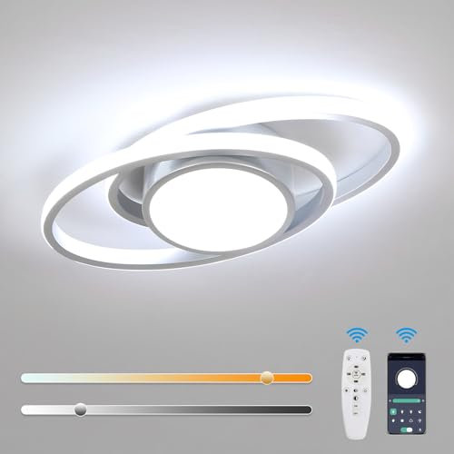 Mckalen Lámpara de Techo LED Regulable, 39W 4387LM Plafón Moderno, Con Mando/APP, Plateado 3000K-6500K Para Salón Dormitorio Cocina Comedor, 38.5CM