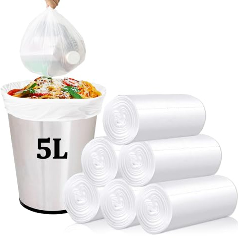 XOTOZO - 120 bolsas de basura pequeñas, bolsas de basura con pedal de 5 litros, bolsas de basura gruesas y transparentes para baño, inodoro, dormitorio, oficina, se adapta a cubos de basura de 5 a 8 L