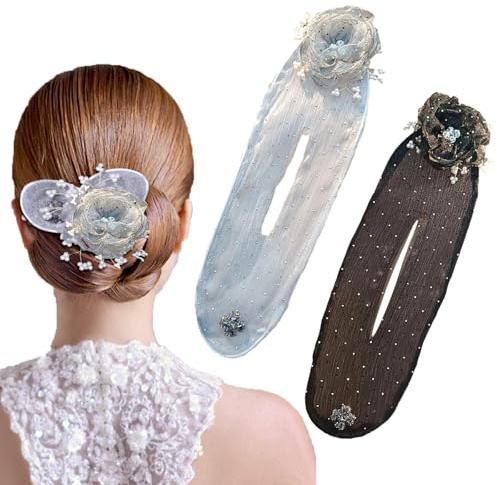 Dutt Maker, 2024 Neu Dutt Hilfe, Hand Embroidered Flowers Haarknotenmacher, Deft Hair Bun Roller, Faule Hair Bun Maker Träges Lockiges Haar Geeignet für Frauen und Mädchen (Grau, Schwarz)