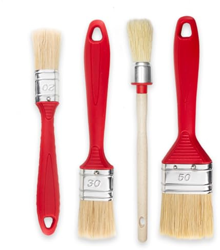 4er Set Malerpinsel Flachpinsel Rundpinsel mit rot Kunststoff-Griff Flachpinsel-Set 4-teilig 20 30 50 mm Malerpinsel Set