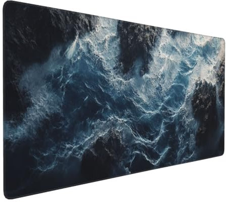 Gaming Mauspad XXL Ozean Mousepad 1000x500x4mm Wellen Verlängertes Mauspad Schreibtischauflage,Genähte Kanten Mauspad,Verbessert Präzision und Geschwindigkeit Wasserdicht Geeignet für Büro und Spiele