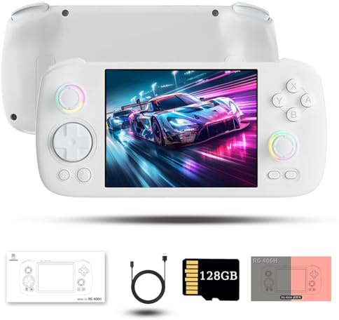 RG406H Console di gioco retrò 128 GB TF Card 4000+ giochi, 4 pollici Android 13 processore Unisoc T820 8 core emulatore videogiochi giocatori regali di Natale per ragazzo ragazze (8+128G) + 128G)