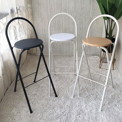 Sgabello pieghevole portatile con supporto posteriore, altezza seduta 65 cm, sgabello da bar pieghevole alto per cucina e uso esterno (bianco)