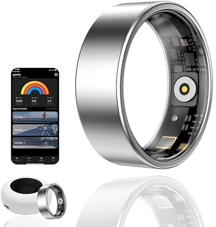 HPLSZCN Smart Ring, Fitness Tracker con frequenza cardiaca, ossigeno nel sangue, stress, monitoraggio del sonno, monitoraggio dei passi, impermeabile fino a 10 ATM (Argento, 11)