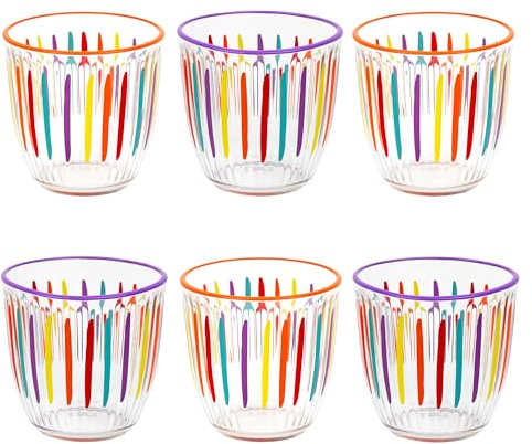 Talking Tables Lot de 6 verres à rayures arc-en-ciel pour eau, jus, cocktail, été, fête d'anniversaire, restaurant, restauration, barbecue, 290 ml